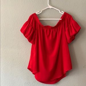 Long Red Off-the-Shoulder Blouse